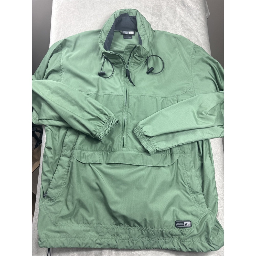 REI Co-Op Anorak Jacket Unisex Large Green Pullover Ripstop Hooded Excellent EUC